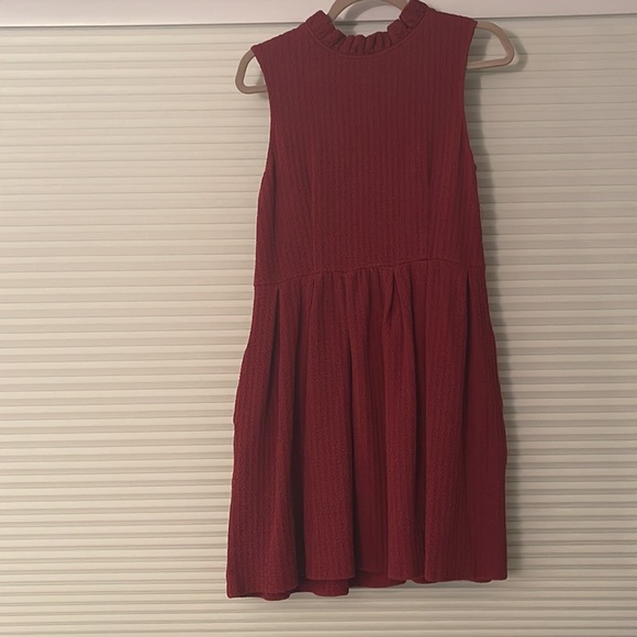 Anthropologie Holiday Winter Ganni Cherry Red Ruffle Mini Sleeveless Dress - Picture 8 of 9